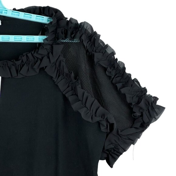 NWT Sioni Milano Women's Mesh Ruffle Shoulder Black Blouse Size 1X Luscious Knit - Picture 4 of 11